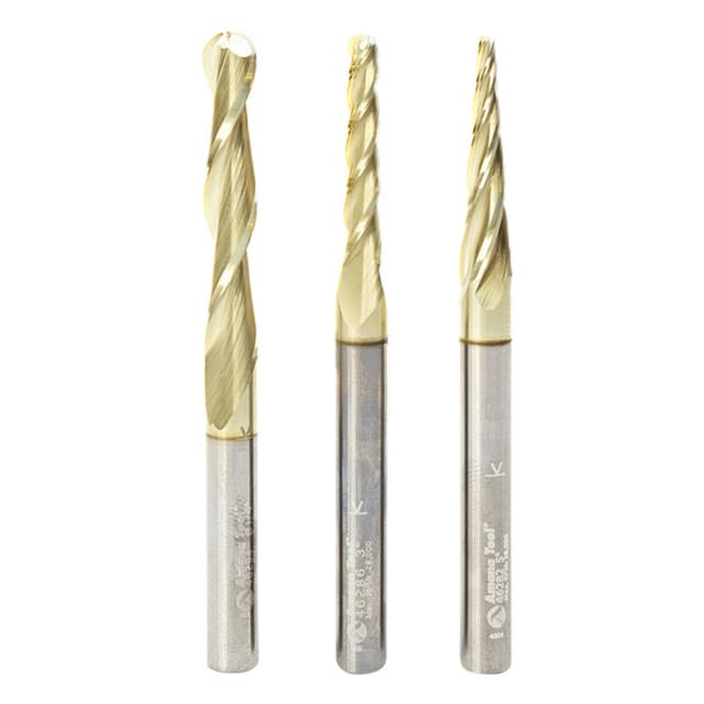 3-Piece 2D/3D Carving Ball Nose ZrN Coated CNC Up-Cut Spiral Router Bit Set, 1/4" Shank