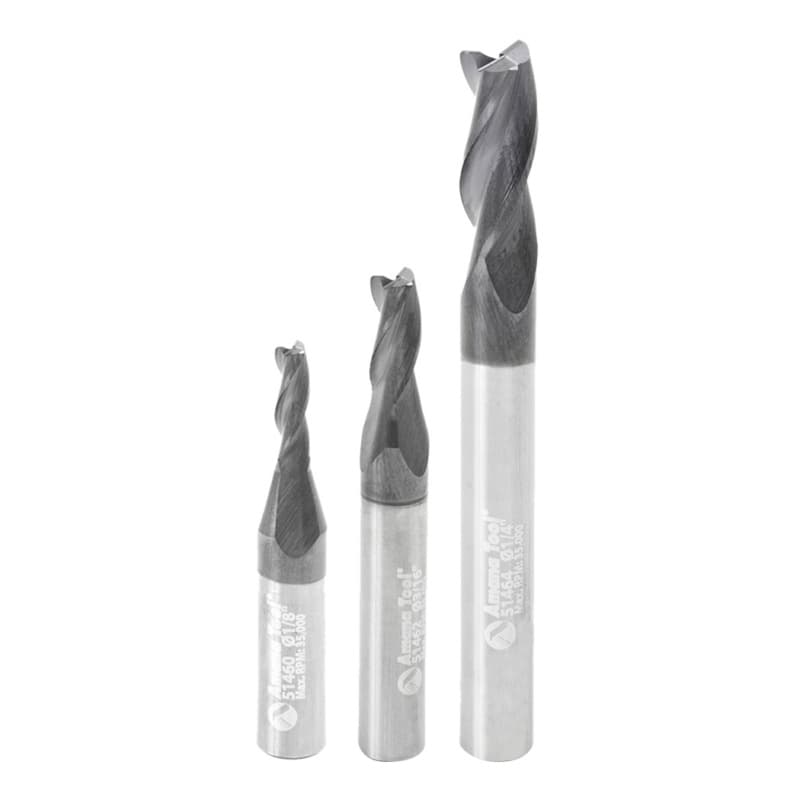 3-Pack CNC Steel/Stainless Steel Cutting Spiral End Mill Router Bit with AlTiN Coating, 1/4" Shank