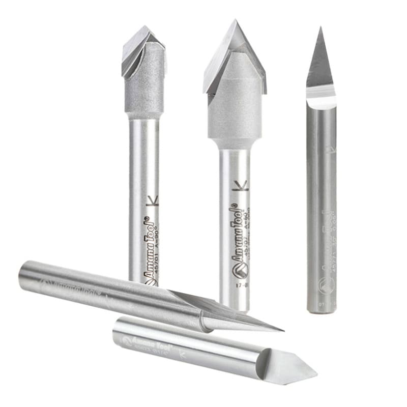 5-Piece V-Groove Router Bit Pack, 1/4" Shank