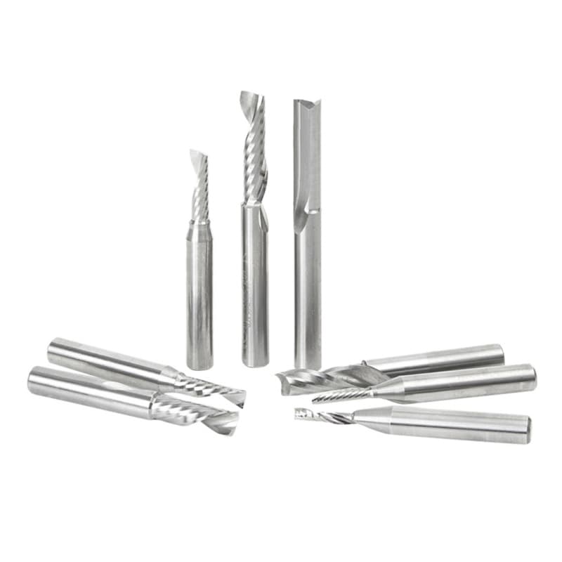 8-Piece CNC Plastic Cutting 'O' Spiral Router Bit Collection, 1/4" Shank