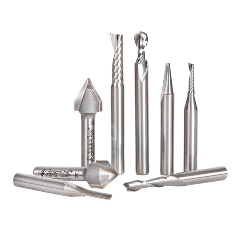 8 Piece CNC General Purpose Router Bit Collection, 1/4" Shank