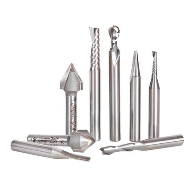 8 Piece CNC General Purpose Router Bit Collection, 1/4" Shank