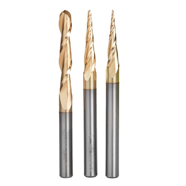 3-Piece CNC 2D/3D Carving Ball Nose Up-Cut Spiral Router Bit Pack, 1/4" Shank