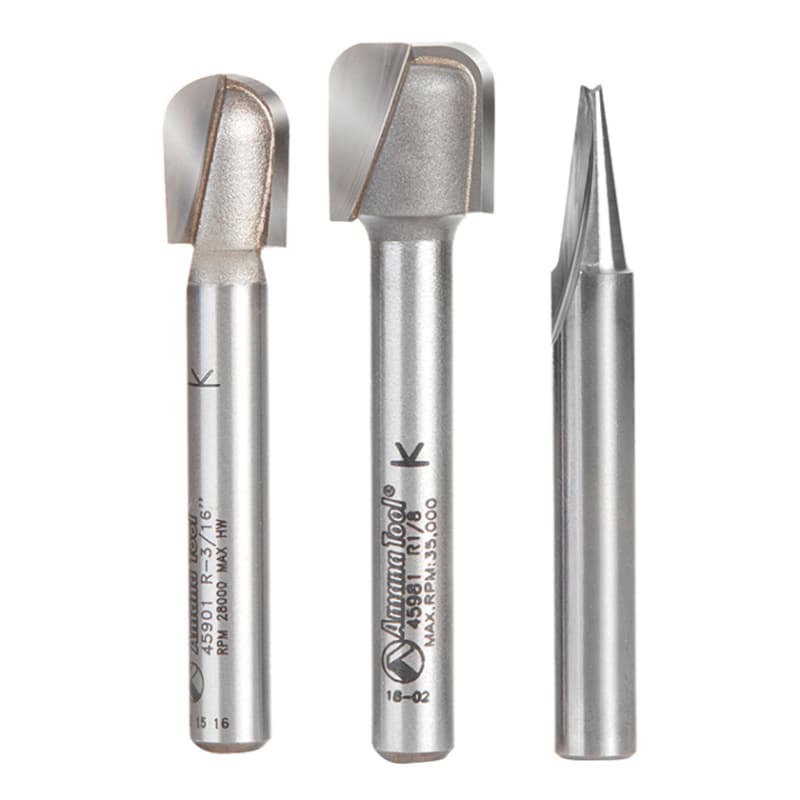 3-Piece CNC Signmaking/Lettering Router Bit Pack, 1/4" Shank