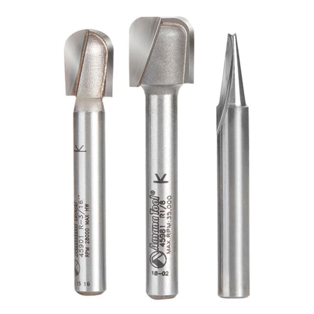 3-Piece CNC Signmaking/Lettering Router Bit Pack, 1/4" Shank