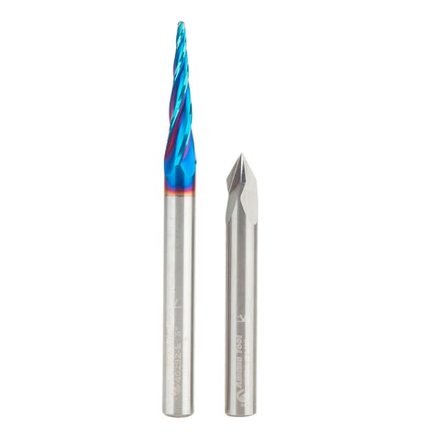 2-Piece 2D/3D Carving Spiral/V-Groove Router Bit Set, 1/4" Shank