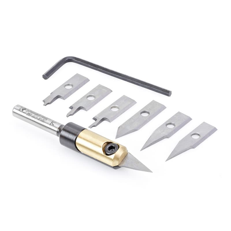 AMS-210 8-Piece In-Groove Insert Engraving Tool Body/Knives Set, 1/4" Shank