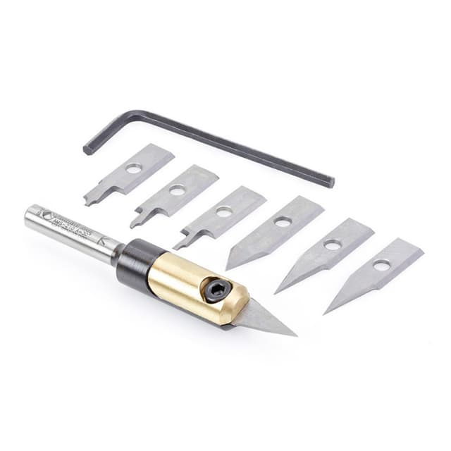 AMS-210 8-Piece In-Groove Insert Engraving Tool Body/Knives Set, 1/4" Shank