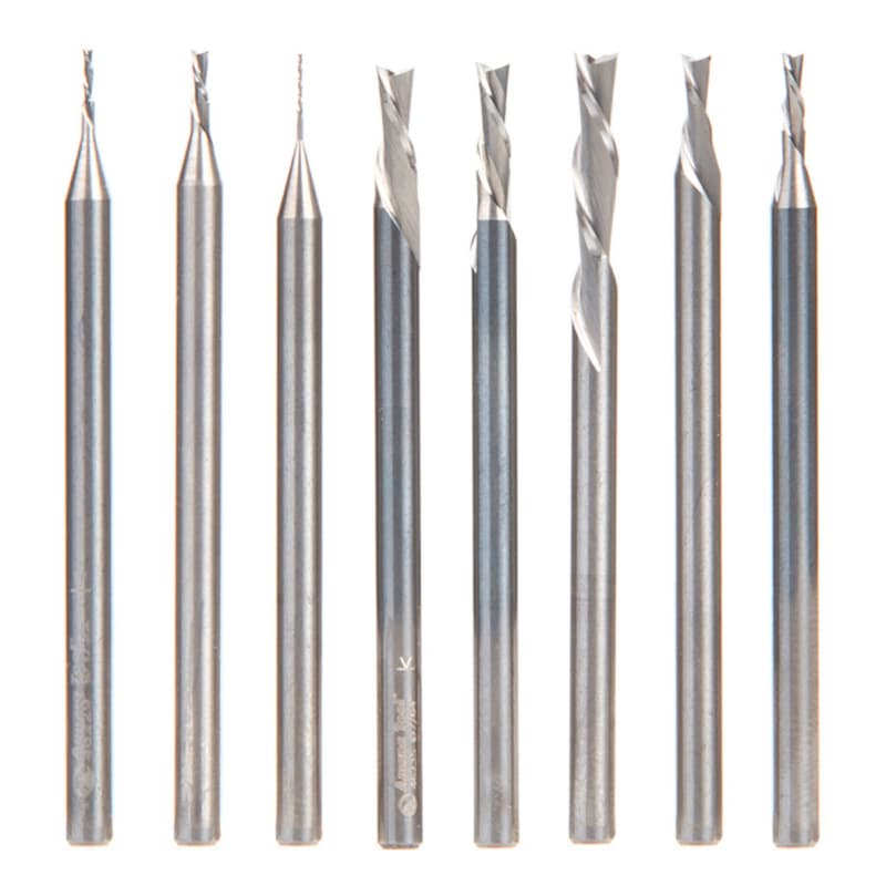 8-Piece Down-Cut CNC Spiral Router Bit Set, 1/8" Shank