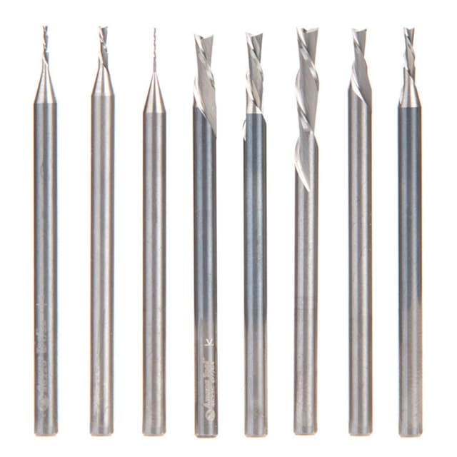 8-Piece Down-Cut CNC Spiral Router Bit Set, 1/8" Shank