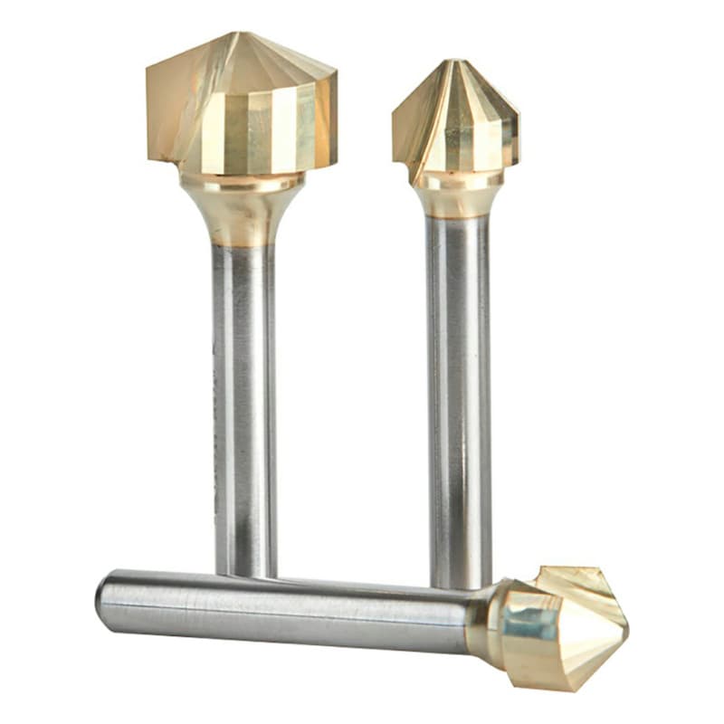 3-Piece ZrN Coated V-Groove Router Bit Pack for Panels TCM/CCM/ACM, 1/4" Shank