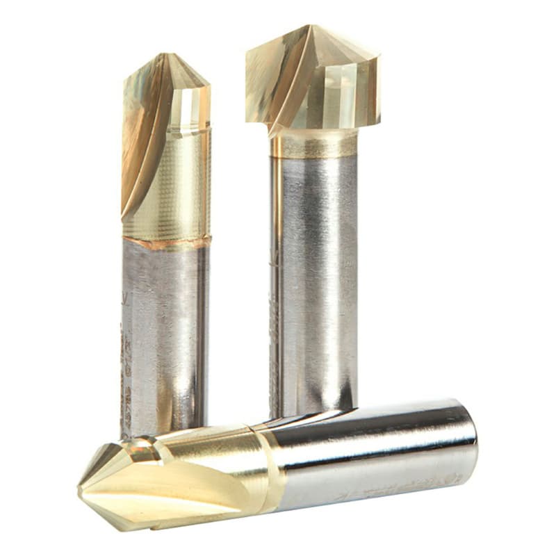 3-Piece ZrN Coated V-Groove Router Bit Pack for Panels TCM/CCM/ACM, 1/2" Shank