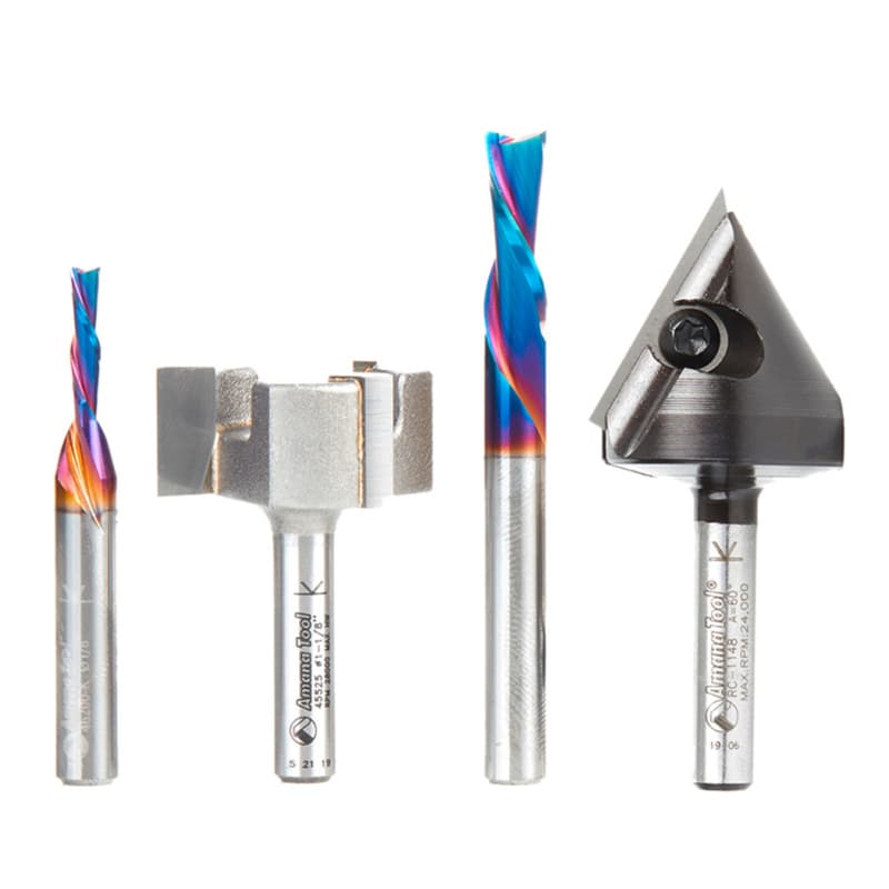 4-Piece CNC Starter Router Bit Pack, 1/4" Shank
