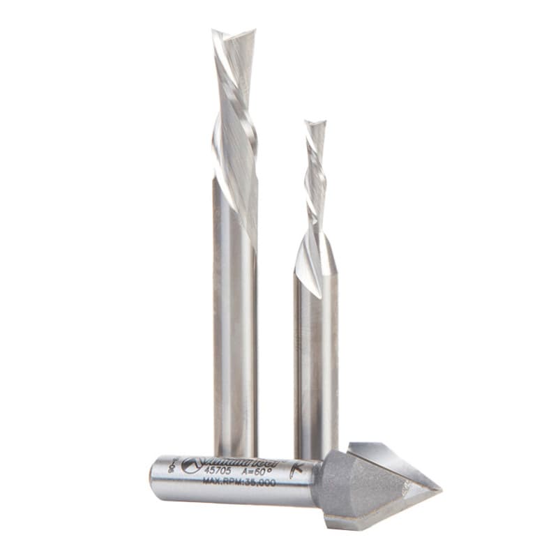 3-Piece CNC Router Bit Pack, 1/4" Shank