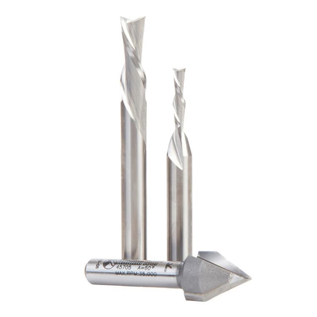 3-Piece CNC Router Bit Pack, 1/4" Shank