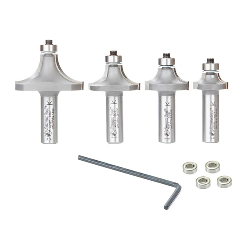 4-Piece Corner Rounding/Beading Router Bit Set, 1/2" Shank