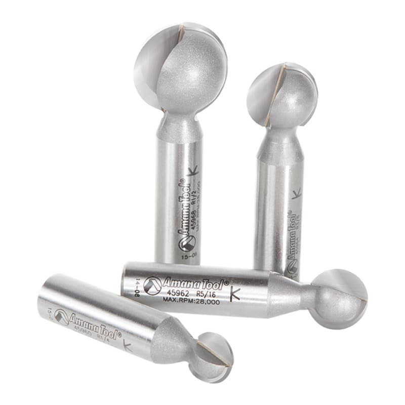 4-Piece Ball End Router Bit Set, 1/2" Shank