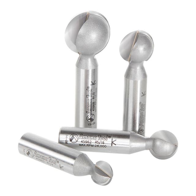 4-Piece Ball End Router Bit Set, 1/2" Shank
