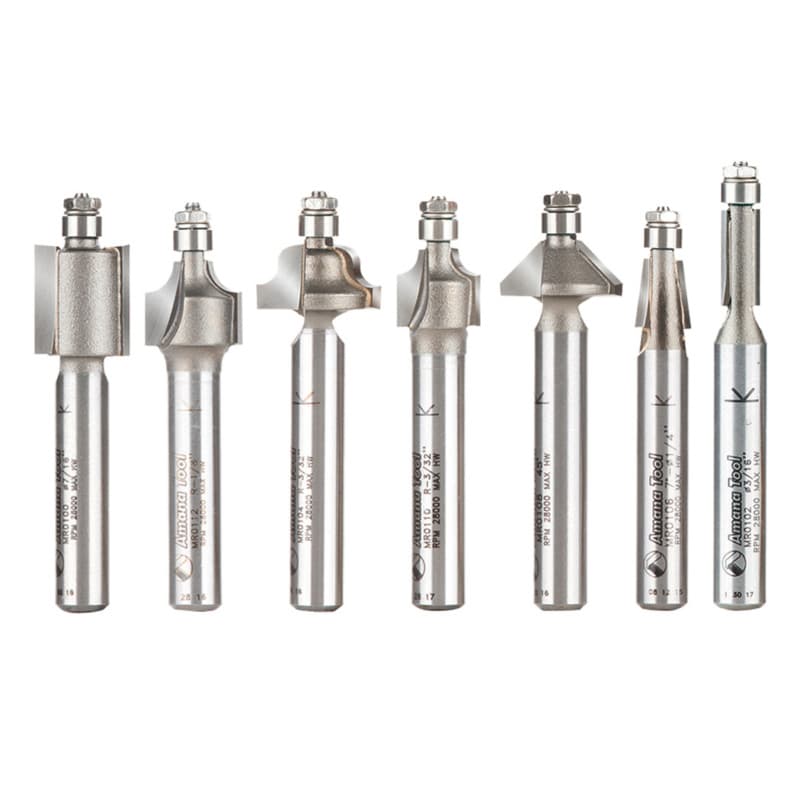 7-Piece Miniature Router Bit Collection Pack, 1/4" Shank