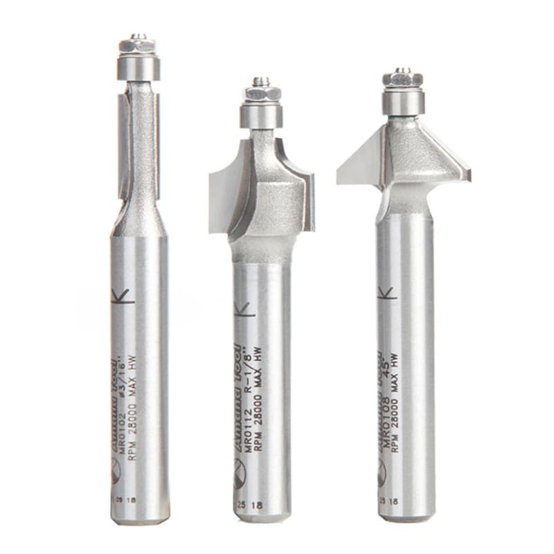 3-Piece Miniature Router Bit Pack, 1/4" Shank