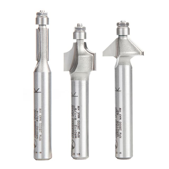 3-Piece Miniature Router Bit Pack, 1/4" Shank