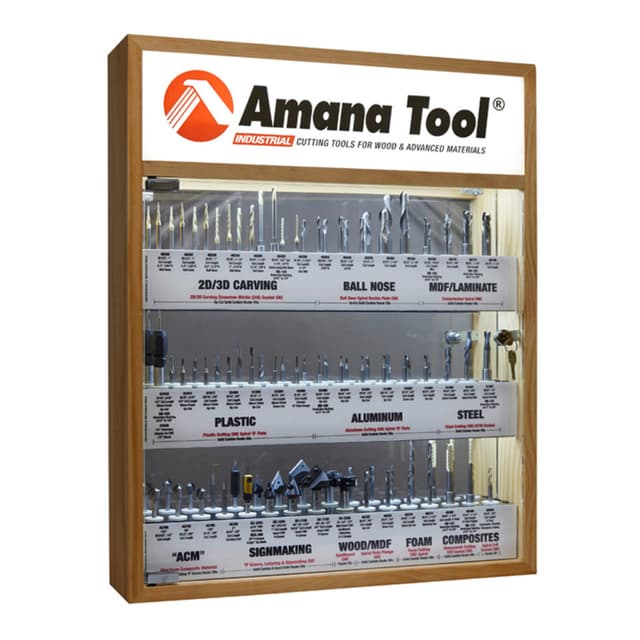 58-Piece Master CNC Router Bit Collection with Mirrored Interior/Solid Wood Display