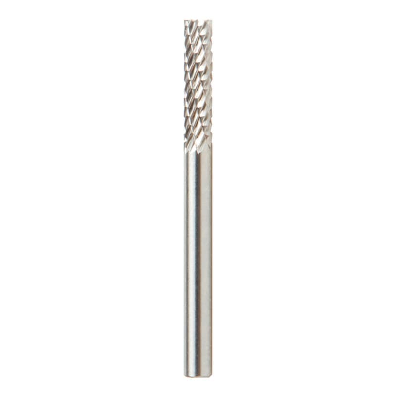 1/8" x 1-1/2" Double Cut Cylindrical Shape Burr Bit with End Cut, 1/8" Shank