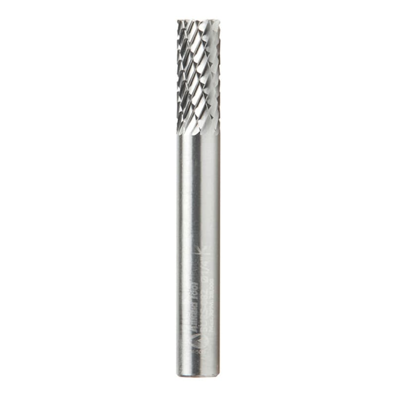 1/4" x 2" Double Cut Cylindrical Shape Burr Bit with End Cut, 1/4" Shank