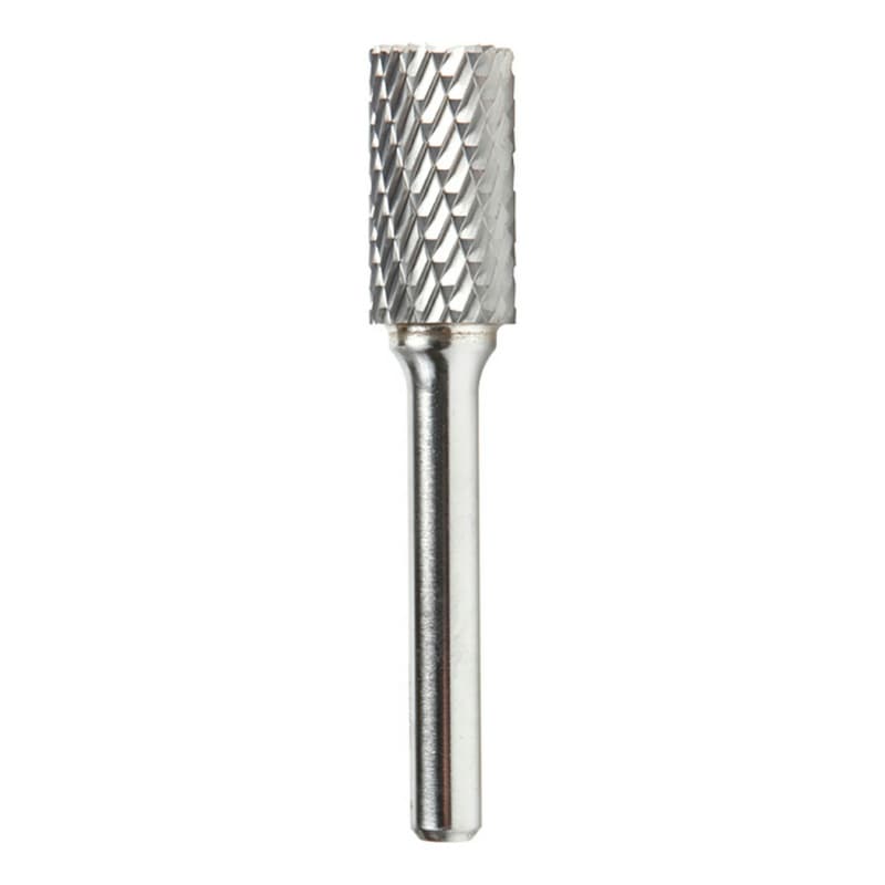 1/2" x 2-3/4" Double Cut Cylindrical Shape Burr Bit with End Cut, 1/4" Shank
