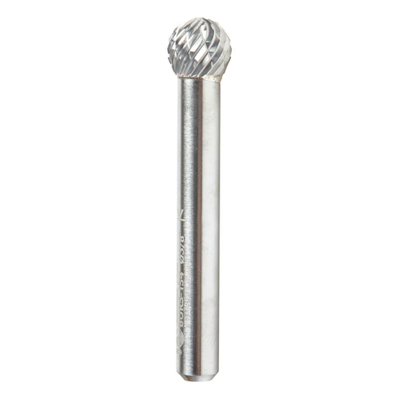3/8" x 2-1/8" Ball Shape Double Cut Burr Bit, 1/4" Shank
