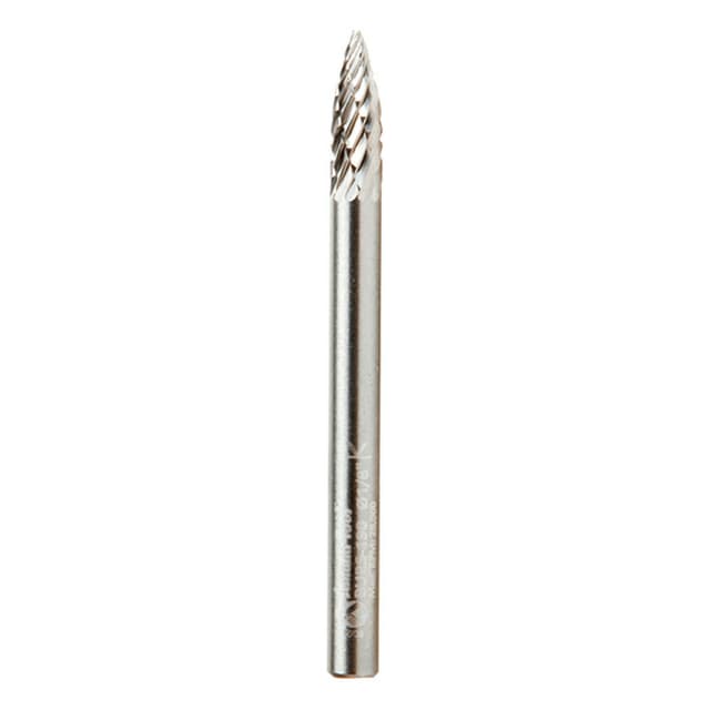 1/8" x 1-1/2" Pointed Tree Shape Double Cut Burr Bit, 1/8" Shank