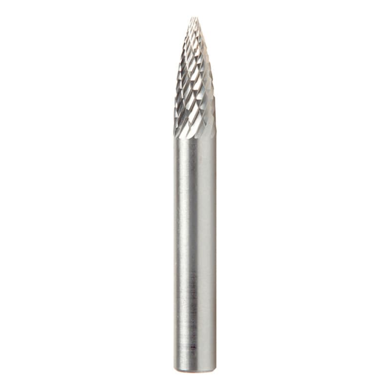 1/4" x 2" Pointed Tree Shape Double Cut Burr Bit, 1/4" Shank
