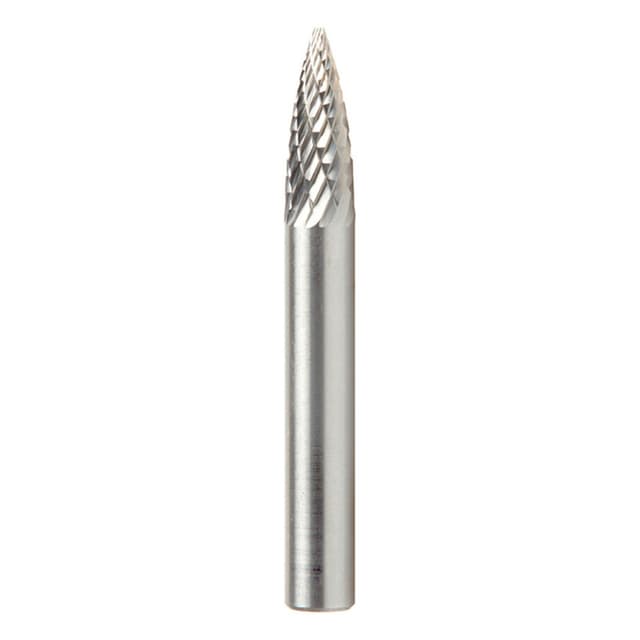 1/4" x 2" Pointed Tree Shape Double Cut Burr Bit, 1/4" Shank