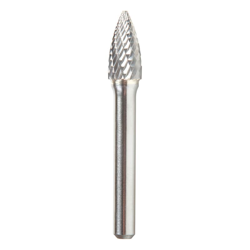 3/8" x 2-1/2" Pointed Tree Shape Double Cut Burr Bit, 1/4" Shank