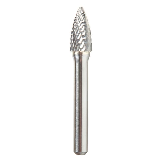 3/8" x 2-1/2" Pointed Tree Shape Double Cut Burr Bit, 1/4" Shank