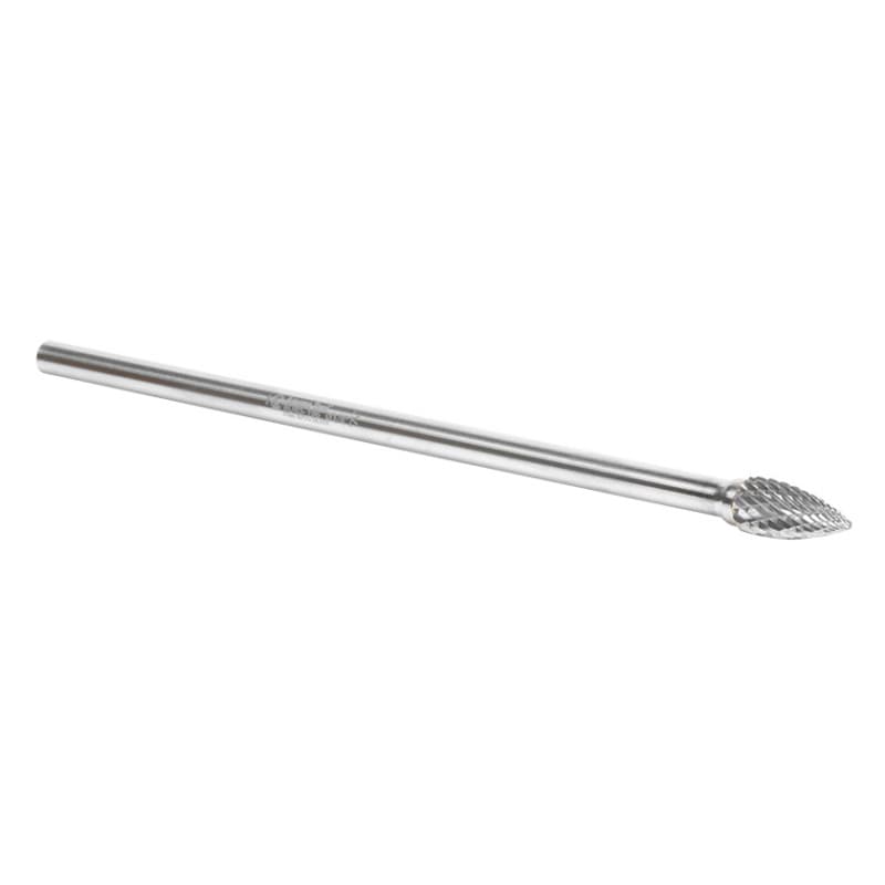 3/8" x 6-3/4" Pointed Tree Shape Double Cut Burr Bit, 1/4" Shank