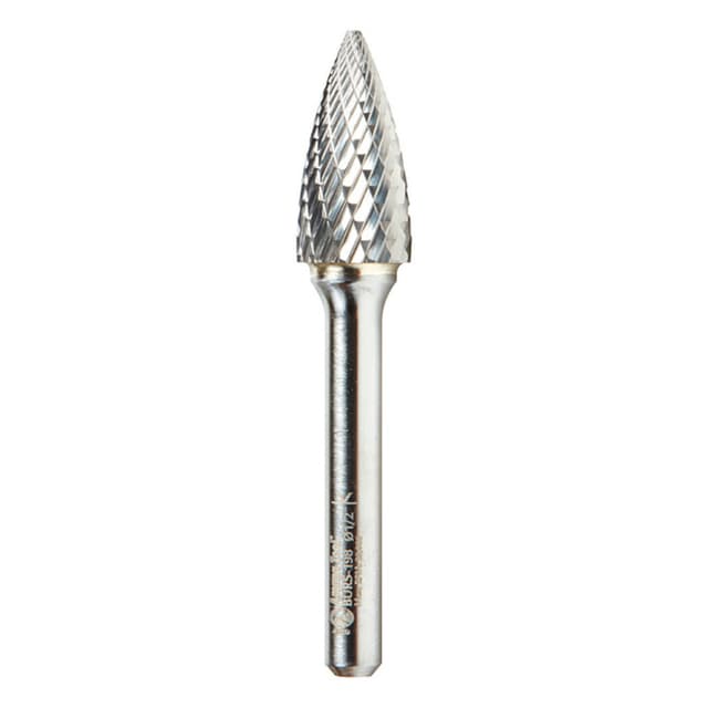 1/2" x 2-3/4" Pointed Tree Shape Double Cut Burr Bit, 1/4" Shank
