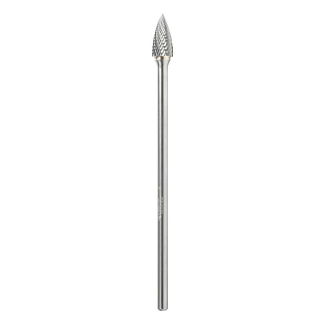 1/2" x 6-3/4" Pointed Tree Shape Double Cut Burr Bit, 1/4" Shank