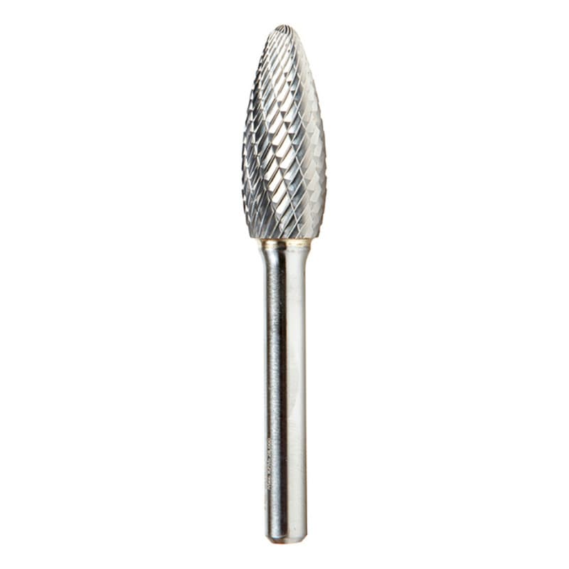 1/2" x 3" Flame Shape Double Cut Burr Bit, 1/4" Shank