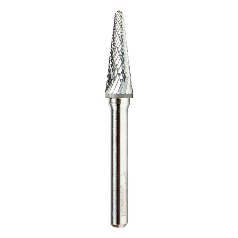 3/8" x 2-13/16" Cone Shape Double Cut Burr Bit, 1/4" Shank