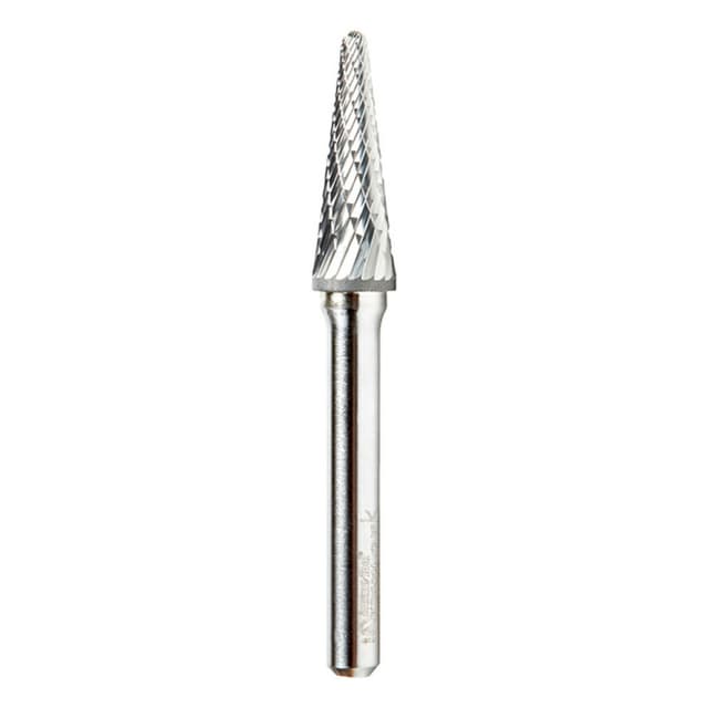 3/8" x 2-13/16" Cone Shape Double Cut Burr Bit, 1/4" Shank