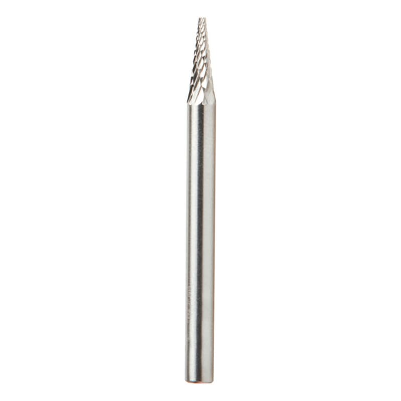 1/8" x 1-1/2" Pointed Cone Shape Double Cut Burr Bit, 1/8" Shank