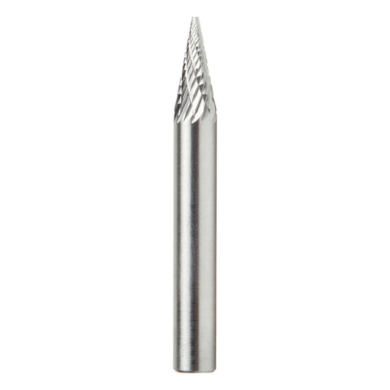 1/4" x 2" Pointed Cone Shape Double Cut Burr Bit, 1/4" Shank