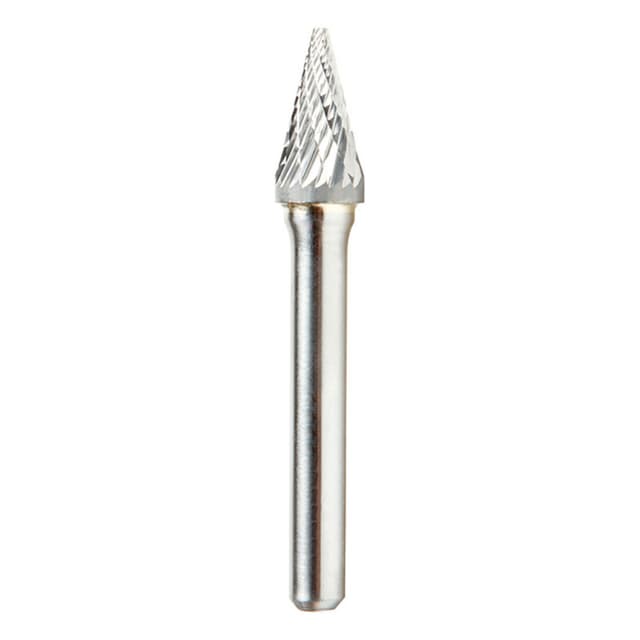 3/8" x 2-1/2" Pointed Cone Shape Double Cut Burr Bit, 1/4" Shank