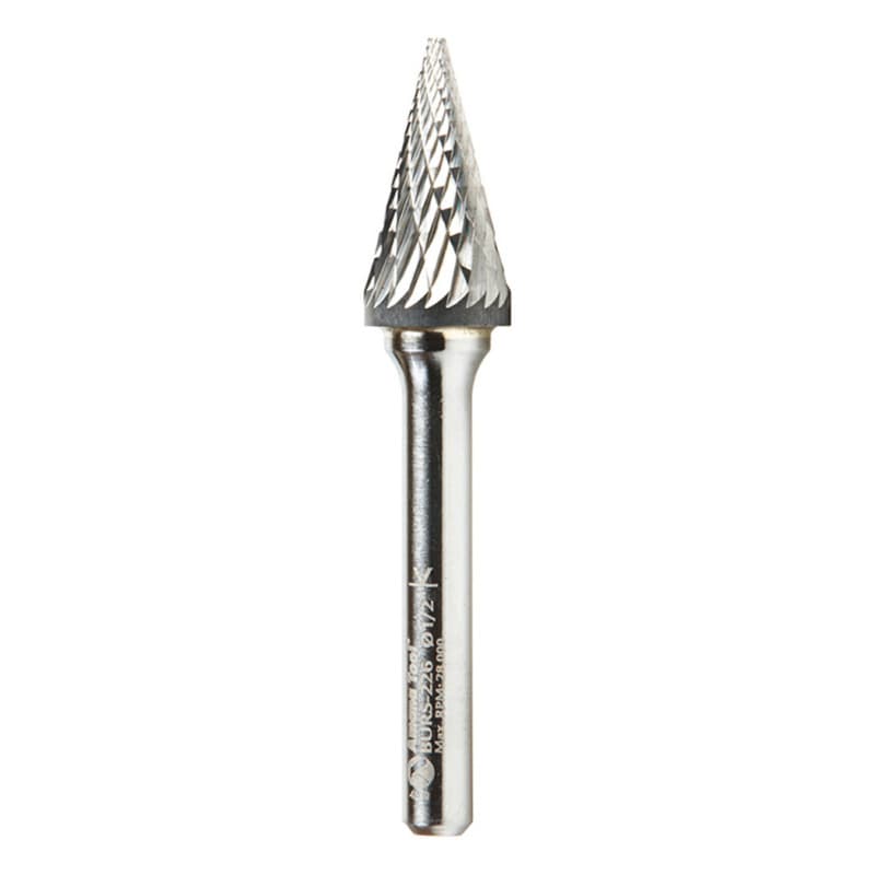 1/2" x 2-5/8" Pointed Cone Shape Double Cut Burr Bit, 1/4" Shank