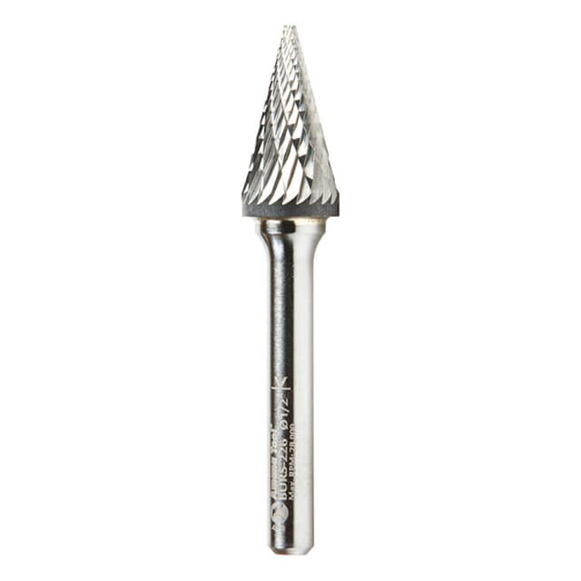 1/2" x 2-5/8" Pointed Cone Shape Double Cut Burr Bit, 1/4" Shank