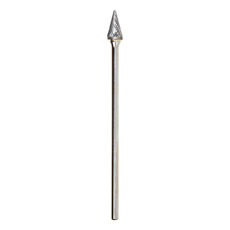 1/2" x 6-7/8" Pointed Cone Shape Double Cut Burr Bit, 1/4" Shank