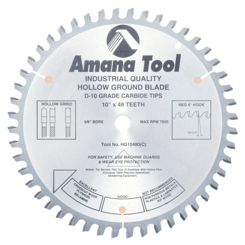 10" Dia x 48T Carbide Tipped Hollow Ground
