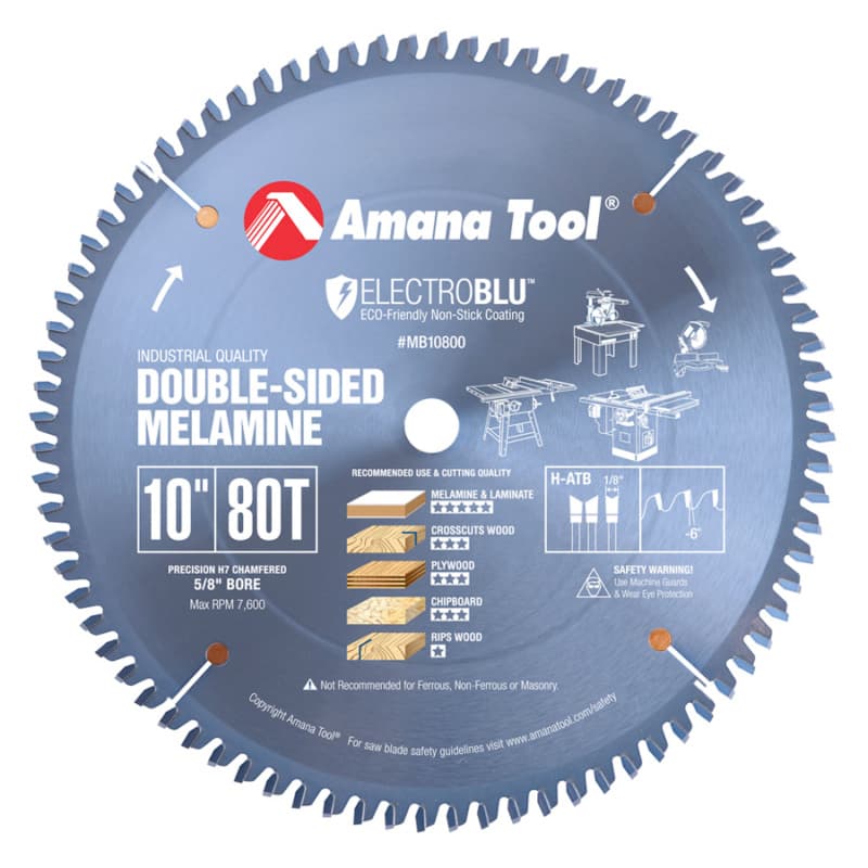 10" x 80 Teeth Electro-Blu Non-Stick Coated Double-Face Melamine Saw Blade