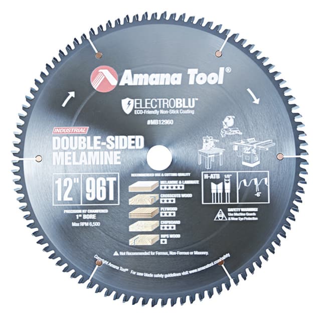 Prestige 12" x 96 Teeth Electro-Blu Non-Stick Coated Double-Face Melamine Saw Blade